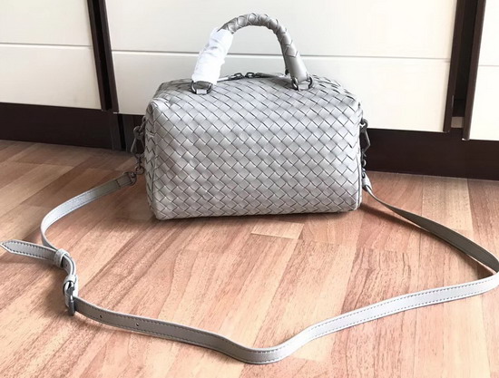 Bottega Veneta Intrecciato Nappa Top Handle Bag Light Grey Boston Bag