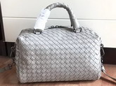 Bottega Veneta Intrecciato Nappa Top Handle Bag Light Grey Boston Bag