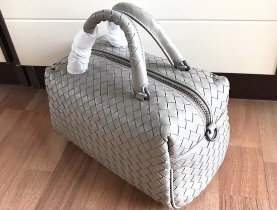 Bottega Veneta Intrecciato Nappa Top Handle Bag Light Grey Boston Bag