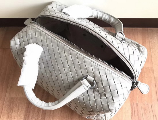 Bottega Veneta Intrecciato Nappa Top Handle Bag Light Grey Boston Bag