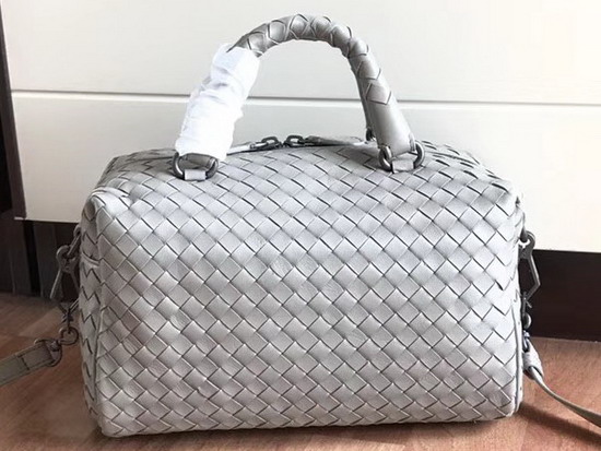 Bottega Veneta Intrecciato Nappa Top Handle Bag Light Grey Boston Bag