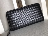 Bottega Veneta Intrecciato Nappa Zip Around Wallet in Black Calfskin