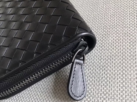 Bottega Veneta Intrecciato Nappa Zip Around Wallet in Black Calfskin