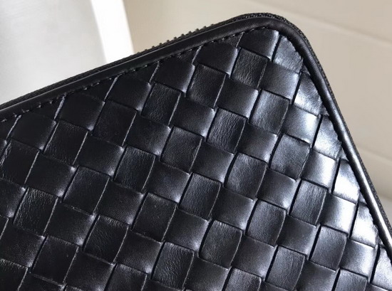 Bottega Veneta Intrecciato Nappa Zip Around Wallet in Black Calfskin