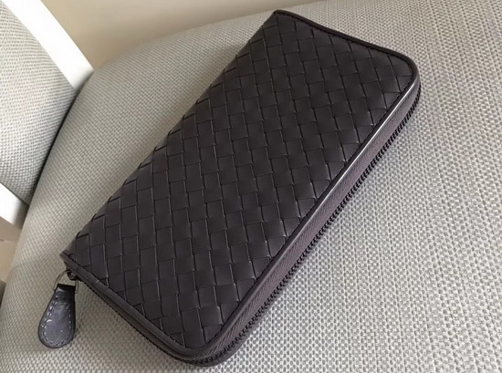 Bottega Veneta Intrecciato Nappa Zip Around Wallet in Dark Grey Calfskin