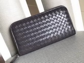 Bottega Veneta Intrecciato Nappa Zip Around Wallet in Dark Grey Calfskin