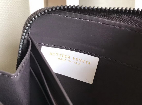 Bottega Veneta Intrecciato Nappa Zip Around Wallet in Dark Grey Calfskin