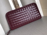 Bottega Veneta Intrecciato Nappa Zip Around Wallet in Dark Red Calfskin