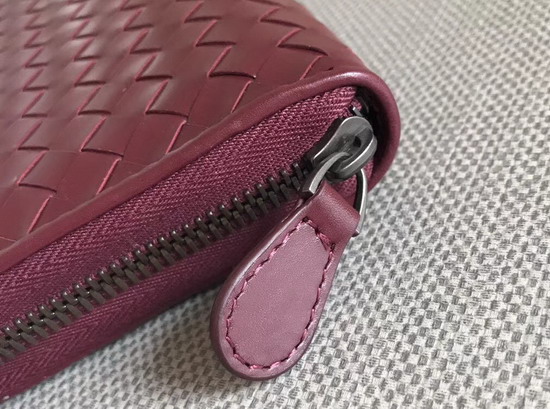 Bottega Veneta Intrecciato Nappa Zip Around Wallet in Dark Red Calfskin