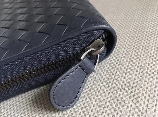 Bottega Veneta Intrecciato Nappa Zip Around Wallet in Navy Blue Calfskin