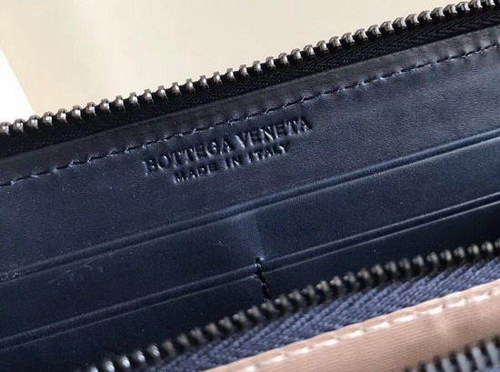 Bottega Veneta Intrecciato Nappa Zip Around Wallet in Navy Blue Calfskin