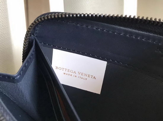 Bottega Veneta Intrecciato Nappa Zip Around Wallet in Navy Blue Calfskin