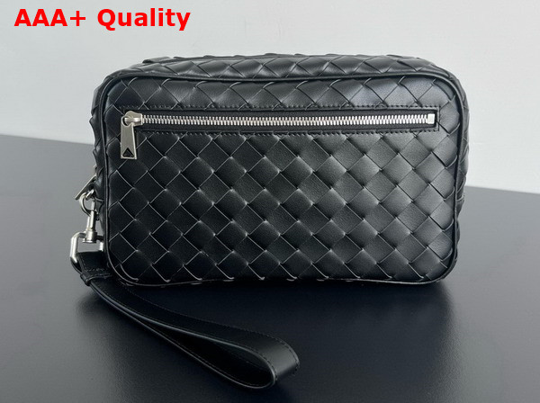 Bottega Veneta Intrecciato Small Pouch with Wristlet in Black Replica