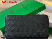 Bottega Veneta Intrecciato Zip Around Wallet Black and Parakeet Calfskin Replica