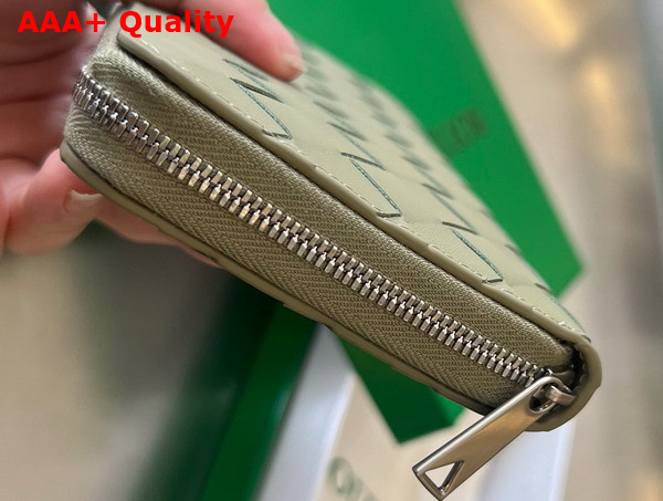 Bottega Veneta Intrecciato Zip Around Wallet Travertine and Parakeet Calfskin Replica