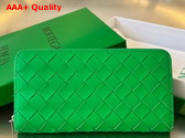 Bottega Veneta Intrecciato Zip Around Wallet in Parakeet Calfskin Replica