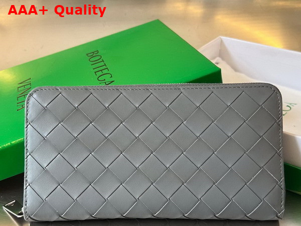 Bottega Veneta Intrecciato Zip Around Wallet in Thunder Calfskin Replica