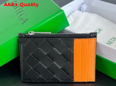 Bottega Veneta Intrecciato Zipped Card Case Black and Orange Replica