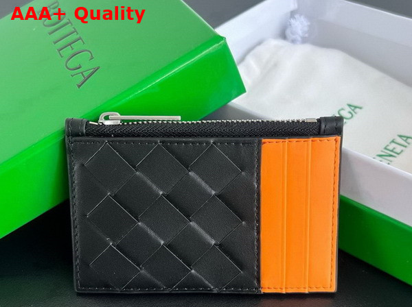 Bottega Veneta Intrecciato Zipped Card Case Black and Orange Replica