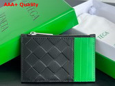 Bottega Veneta Intrecciato Zipped Card Case Black and Parakeet Replica