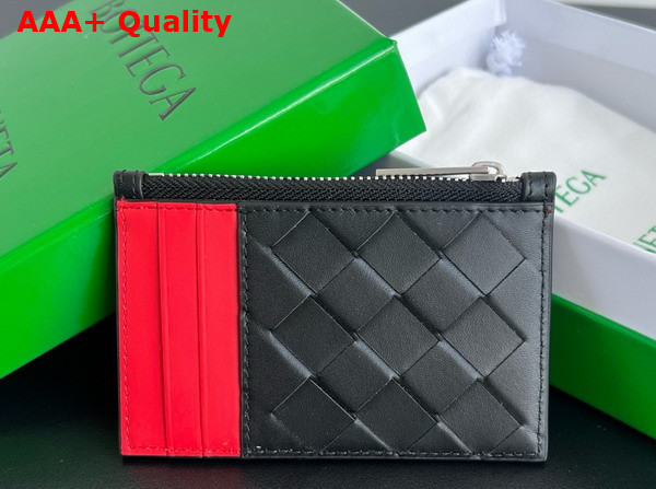 Bottega Veneta Intrecciato Zipped Card Case Black and Red Replica