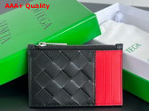 Bottega Veneta Intrecciato Zipped Card Case Black and Red Replica