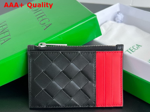 Bottega Veneta Intrecciato Zipped Card Case Black and Red Replica