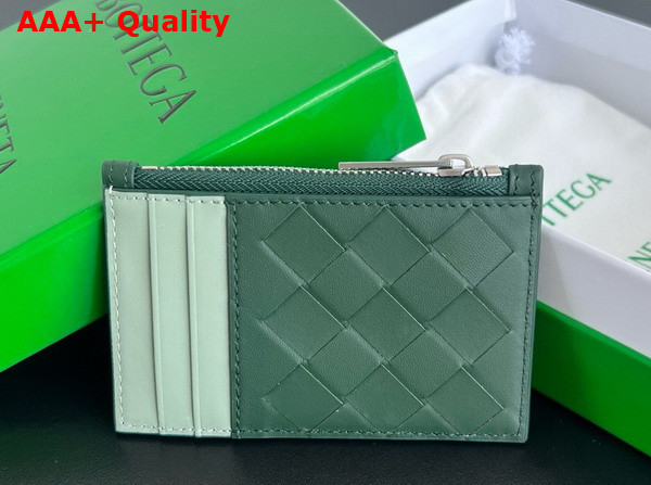 Bottega Veneta Intrecciato Zipped Card Case Emerald Green and New Sauge Replica