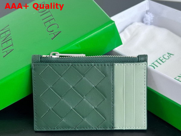 Bottega Veneta Intrecciato Zipped Card Case Emerald Green and New Sauge Replica