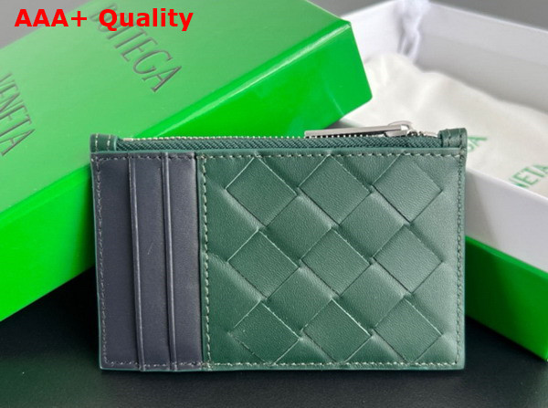 Bottega Veneta Intrecciato Zipped Card Case Emerald Green and Space Replica