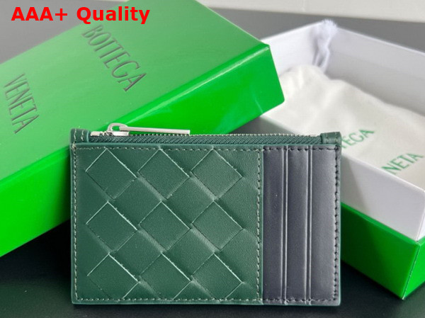 Bottega Veneta Intrecciato Zipped Card Case Emerald Green and Space Replica