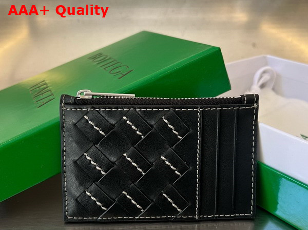 Bottega Veneta Intrecciato Zipped Card Case in Black Replica