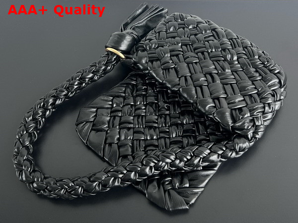 Bottega Veneta Kalimero Citta Black Shoulder Bag in Soft Foulard Intreccio Leather with Sliding Shoulder Strap Replica