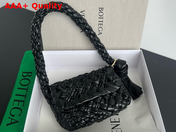 Bottega Veneta Kalimero Citta Black Shoulder Bag in Soft Foulard Intreccio Leather with Sliding Shoulder Strap Replica