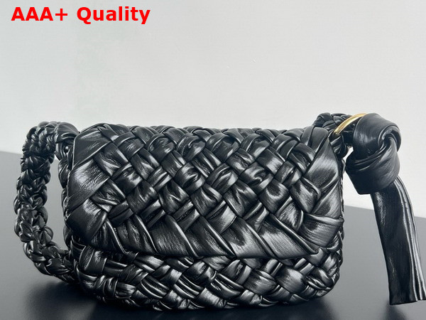 Bottega Veneta Kalimero Citta Black Shoulder Bag in Soft Foulard Intreccio Leather with Sliding Shoulder Strap Replica