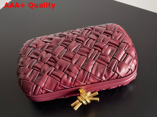 Bottega Veneta Knot Burgundy Foulard Intreccio Leather Minaudiere Replica