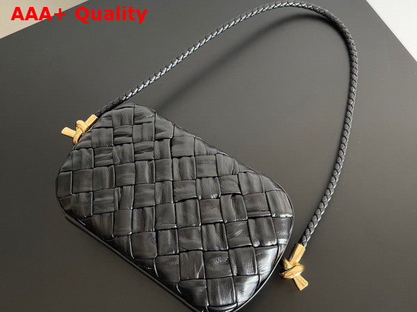 Bottega Veneta Knot On Strap Black Foulard Intreccio Leather Minaudiere with Strap Replica