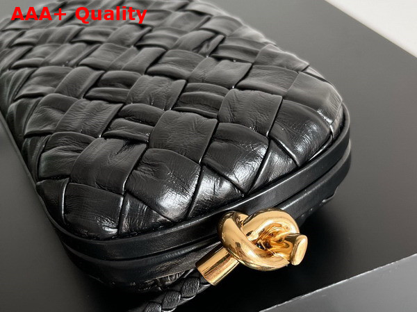 Bottega Veneta Knot On Strap Black Foulard Intreccio Leather Minaudiere with Strap Replica