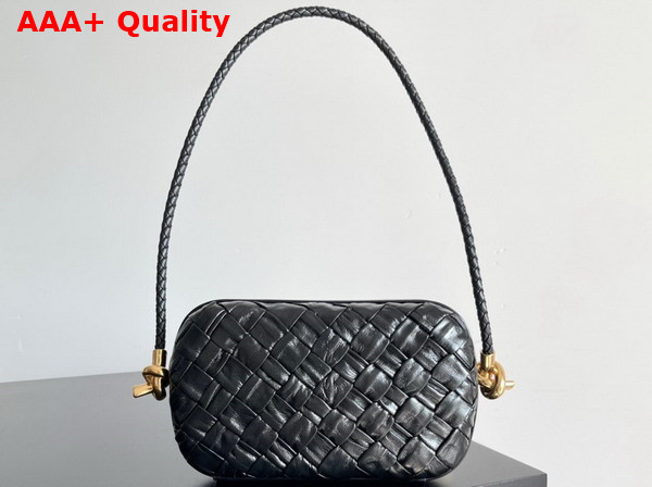 Bottega Veneta Knot On Strap Black Foulard Intreccio Leather Minaudiere with Strap Replica