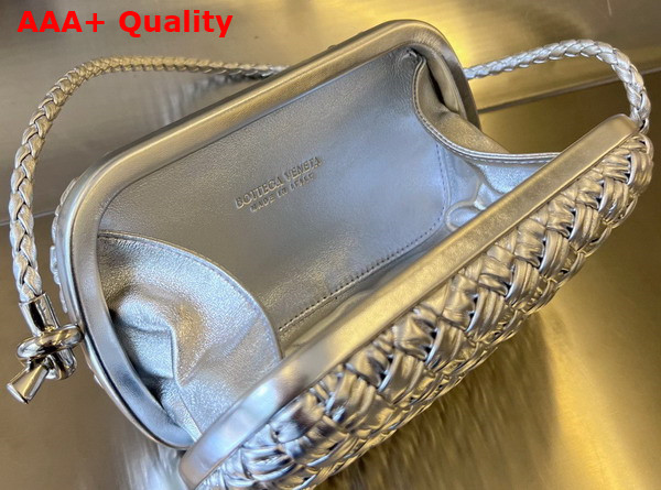 Bottega Veneta Knot On Strap Silver Pressed Intreccio Laminated Leather Minaudiere Replica