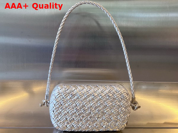 Bottega Veneta Knot On Strap Silver Pressed Intreccio Laminated Leather Minaudiere Replica