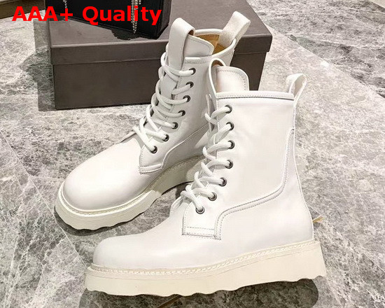 Bottega Veneta Lace Up Boots in White Vegetable Tanned Calfskin Replica