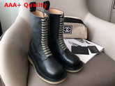 Bottega Veneta Lace Up Short Boots Black Vegetable Tanned Calf Leather Replica