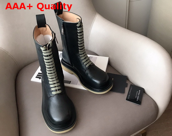 Bottega Veneta Lace Up Short Boots Black Vegetable Tanned Calf Leather Replica