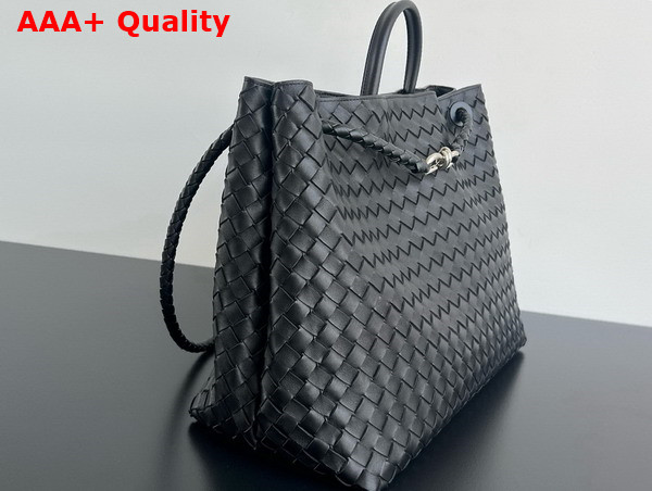 Bottega Veneta Large Andiamo Bag in Black Intrecciato Leather with Silver Hardware Replica