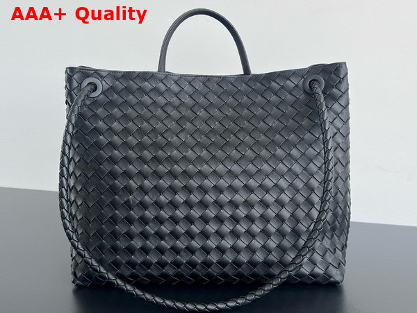 Bottega Veneta Large Andiamo Bag in Black Intrecciato Leather with Silver Hardware Replica