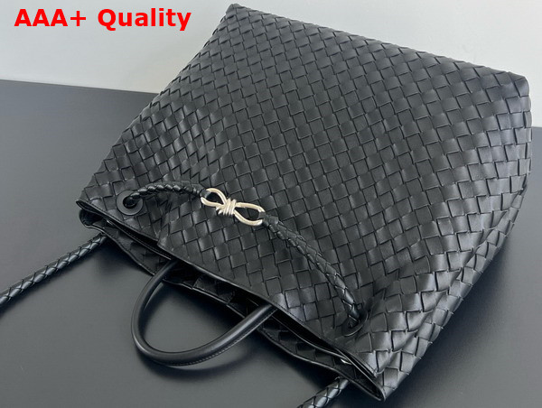 Bottega Veneta Large Andiamo Bag in Black Intrecciato Leather with Silver Hardware Replica