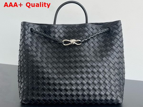 Bottega Veneta Large Andiamo Bag in Black Intrecciato Leather with Silver Hardware Replica