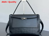 Bottega Veneta Large Andiamo Messenger Bag in Black Intrecciato Leather Replica