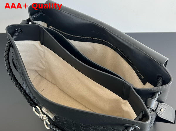 Bottega Veneta Large Andiamo Messenger Bag in Black Intrecciato Leather Replica